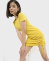 Shop Yellow Side Gather Fitted Slim Fit Dress-Front