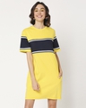 Shop Yolo Yellow Color Block T-Shirt Dress-Front