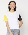 Shop Yolo Yellow Contrast Sleeve T-Shirt-Front