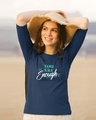 Shop You Are Enough 3/4th Sleeve Slim Fit T-Shirt Navy Blue-Front