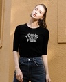 Shop Young & Wild Round Neck 3/4 Sleeve T-Shirt Black-Front