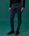 Shop Zaffre Blue Slim Fit Cotton Chino Pants-Front