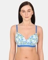 Shop Asymmetric Print Padded Non Wired 3/4th Coverage T Shirt Bra   Crystal Blue-Front