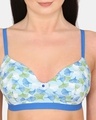 Shop Asymmetric Print Padded Non Wired 3/4th Coverage T Shirt Bra   Crystal Blue-Full
