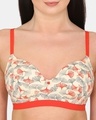 Shop Asymmetric Print Padded Non Wired 3/4th Coverage T Shirt Bra   Crystal Blue-Full