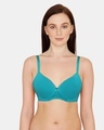Shop Padded Non Wired 3/4th Coverage T Shirt Bra   Peacock Blue-Front