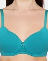 Shop Padded Non Wired 3/4th Coverage T Shirt Bra   Peacock Blue-Full