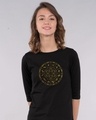 Shop Zodiac Signs Gold Print 3/4th Sleeve T-Shirt-Front