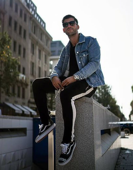 Denim Jacket and Track Pants