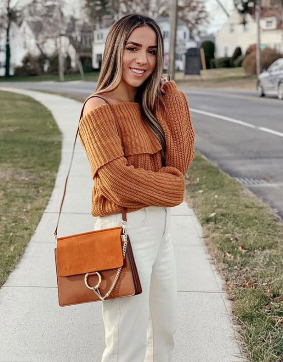 Off Shoulder Sweater with Cropped Jeans