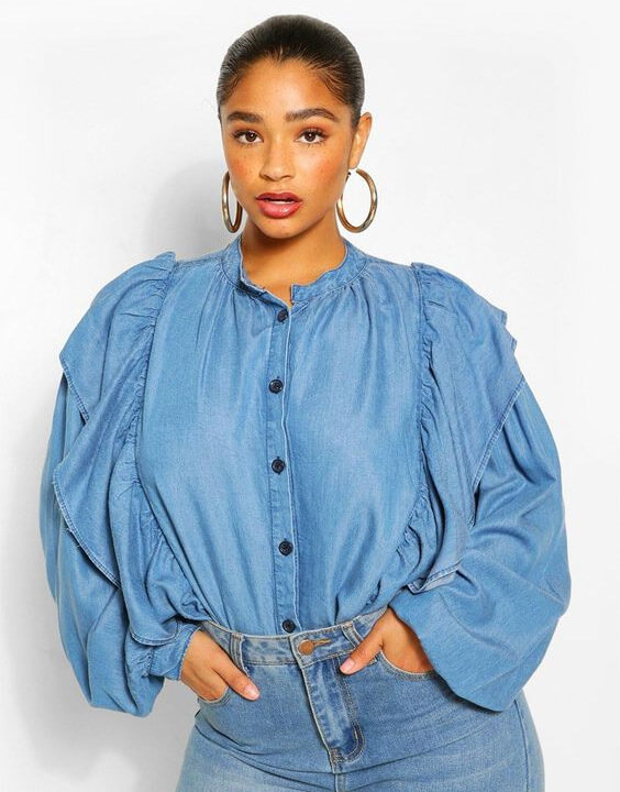 Plus Size Denim Shirts Outfits for Women