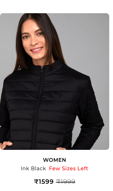 Black Plain Puffer Winter Jackets for Women