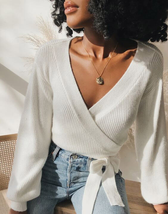 Wrapped Sweater with Cropped Jeans