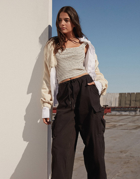 Girl with cargo on sale pants