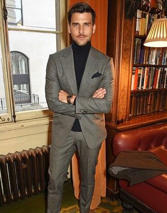 Grey Suit With A Turtleneck Sweater - Grey Suit Combination Ideas for Men | Bewakoof Blog