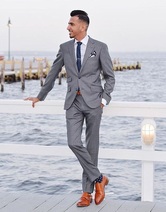 Grey suit best sale for men