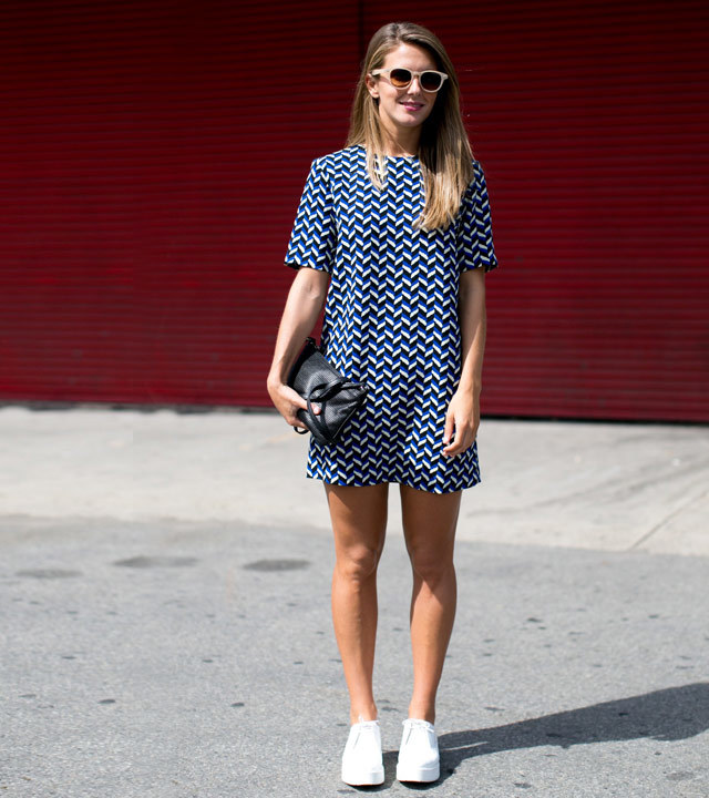 summer dress with white sneakers