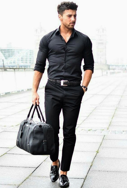 dress shirt with black pants