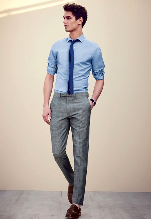 content blue shirt and tie outfit