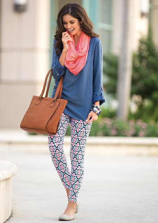 denim dress with leggings and sneakers