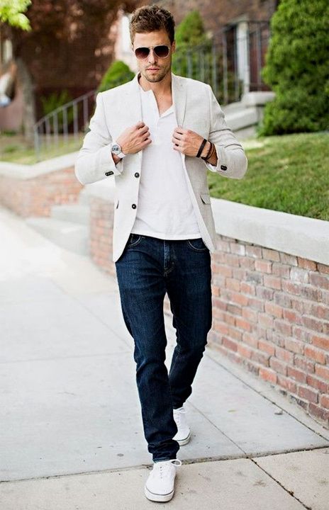 mens blazer with jeans and shoes