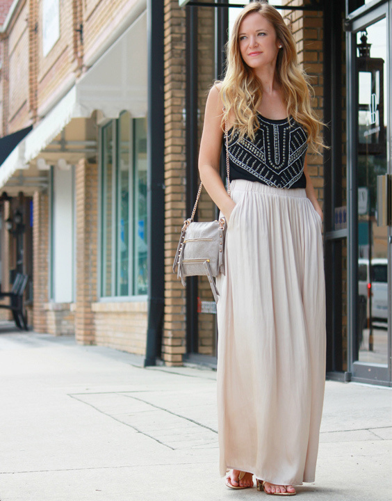 black top and long skirt