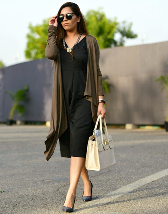 black jumpsuit with shrug