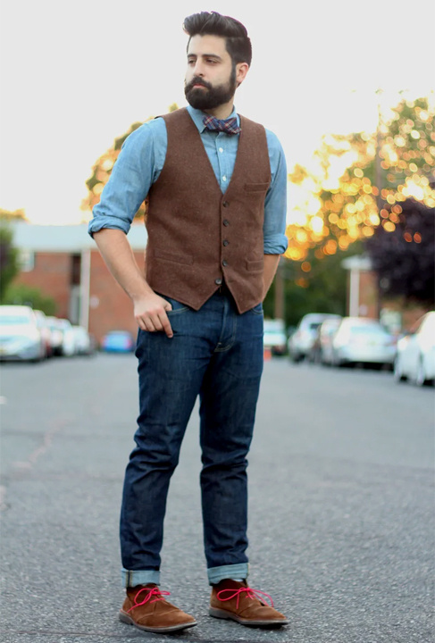 waistcoat with jeans and shirt