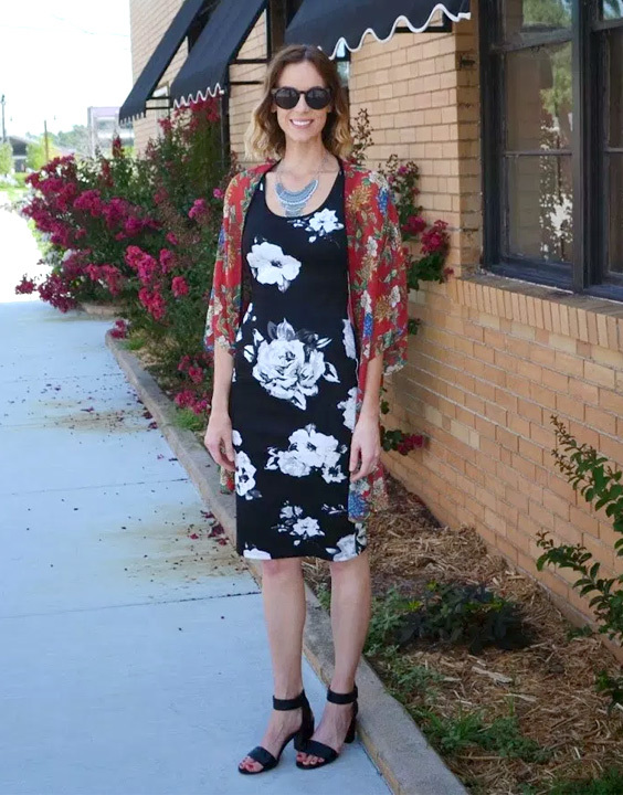 Black and white striped dress best sale with flowers