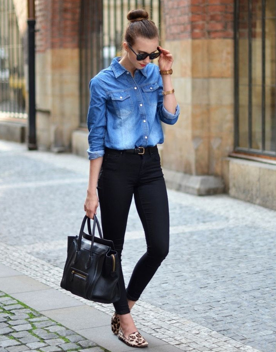 denim shirt and jeans outfit