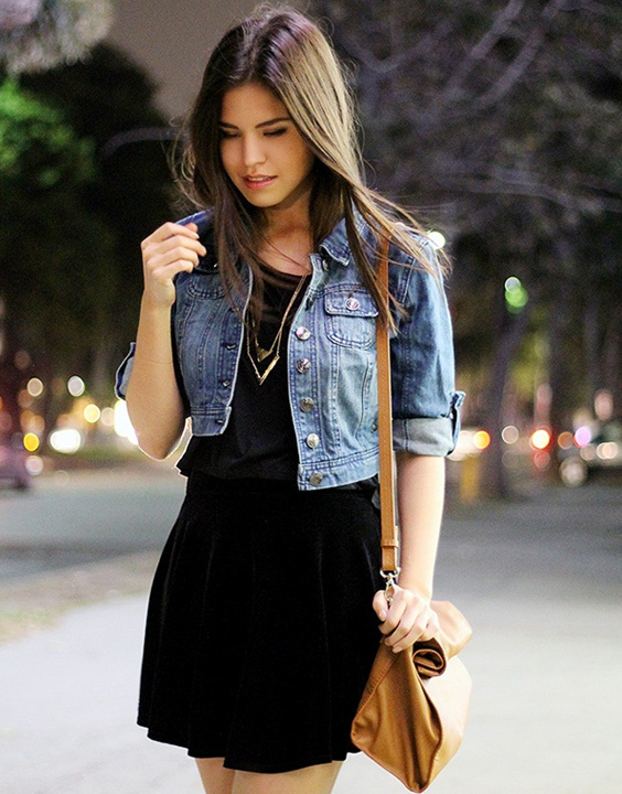 jean jacket and jean skirt outfit