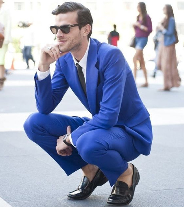 light blue suit black shoes