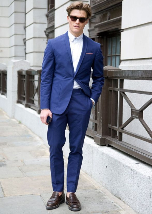 blue colour suit matching shoes