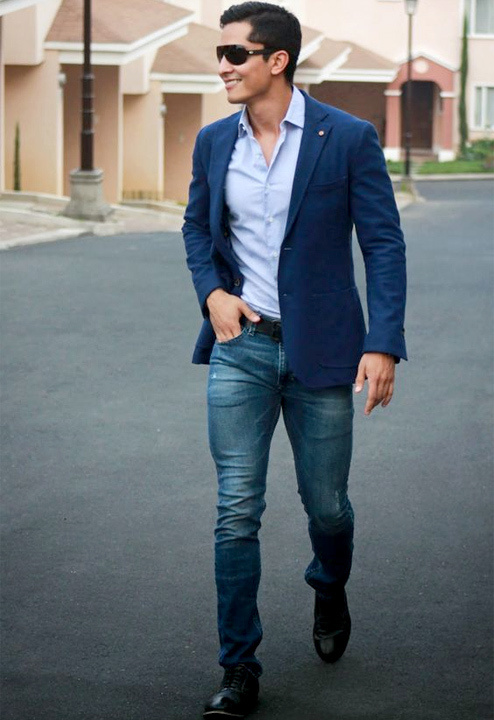 Blue suit with jeans combiantions