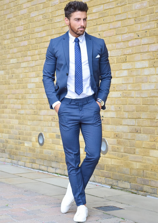 blue and white combination suit