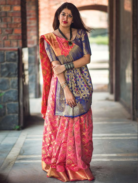 Buy Red Saree In Silk With Brocade Geometric Design On The Pallu And Gotta  Embroidery