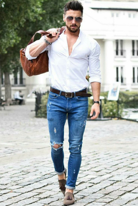 formal shirt and jeans