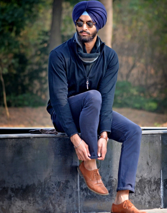 Navy blue kurta discount pajama with turban