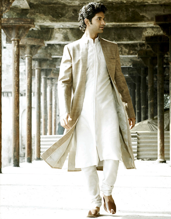 Stylish Men's Embroidered Jacket Style Sherwani in Sea Blue MSTV02844