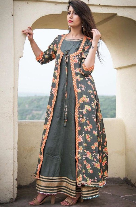 A Line Jacket Style Ajrakh Kurta with Velvet Detailing & Matching Pant –  Sujatra