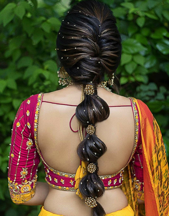 Hairstyle on saree