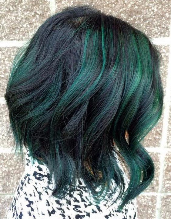 black and dark green hair