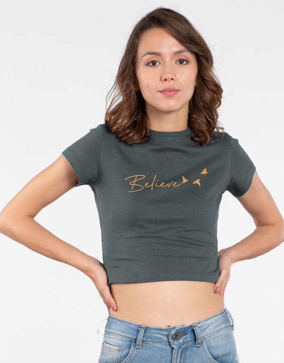 Minimal Believe Round Neck Crop Top for women