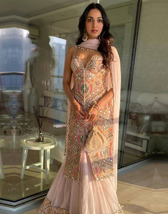 Designer Semi Stitched Embroidered Pink Layered Kurta and Lehenga Skir –  Glitter Gleam