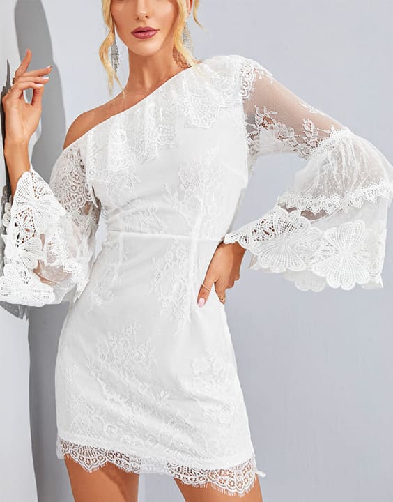 Buy White Polyester Net Embroidered Sequins Michelle Short Dress For Women  by Eli Bitton Online at Aza Fashions.