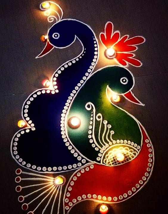 Peacock Rangoli Design - Diwali Rangoli Design Ideas - Bewakoof Blog