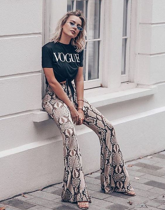 Sneaky Snake Print Flare Pants