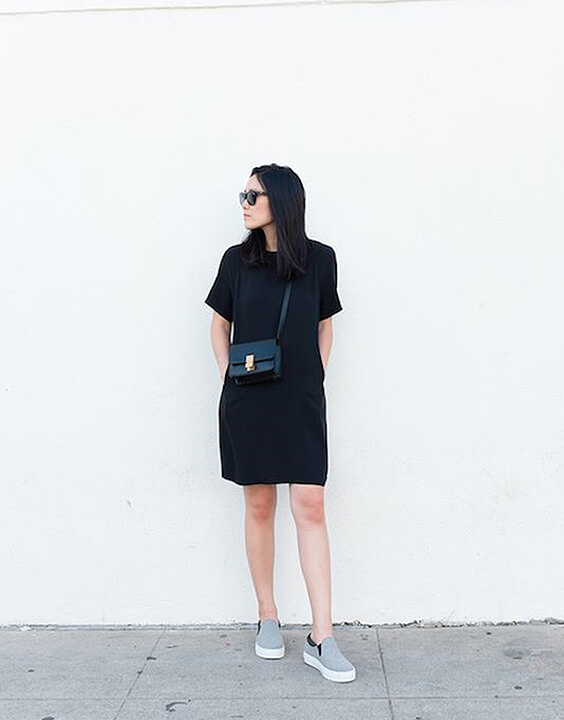 t-shirt dress with interesting bags
