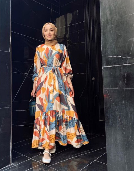 printed maxi dress with a hijab design
