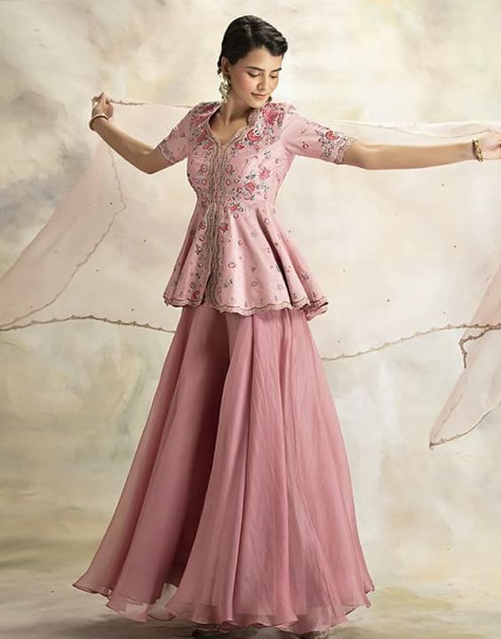 Buy Magnificent Pink Georgette Designer Sharara Suit Online USA -  Inddus.com.